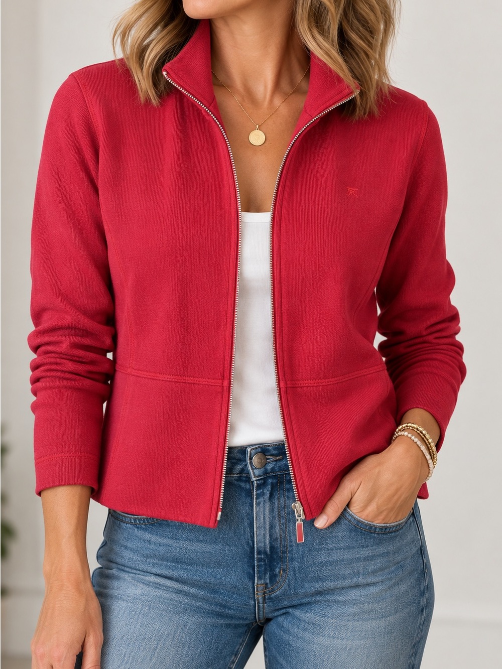 Faconnable (European brand) Red Cotton Zip-Up Jacket – Women’s M